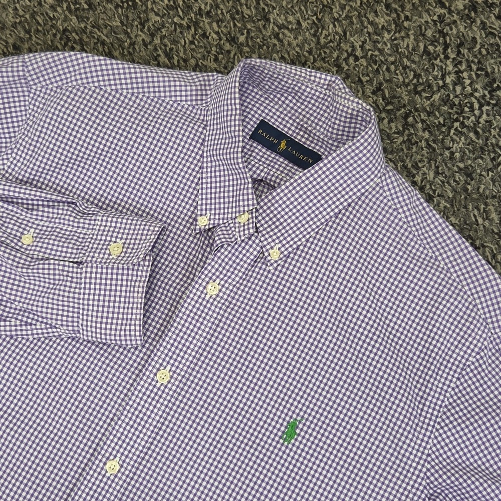 Polo Ralph Lauren Button Down Long Sleeve Size XL Purple Gingham Check